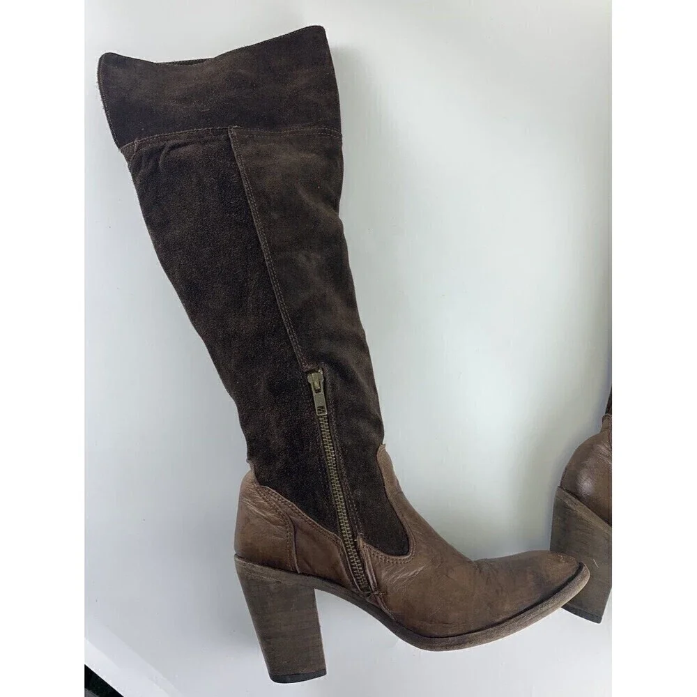 BOGO Miz Mooz Brown Suede Over Knee Heel Boot Mid Zip Pull On Leather 38 7.5-8 - Picture 6 of 16